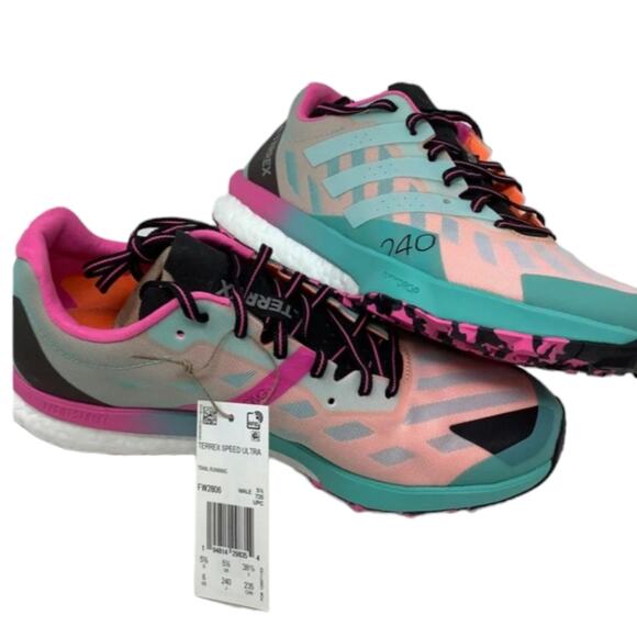 New Adidas Terrex Speed Ultra Trail Running She Size 6 Women Mint Green, Pink - Picture 1 of 4